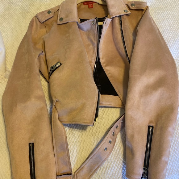 Biker Moto Cropped Jacket Faux Suede Saks Fifth Avenue - Picture 11 of 14